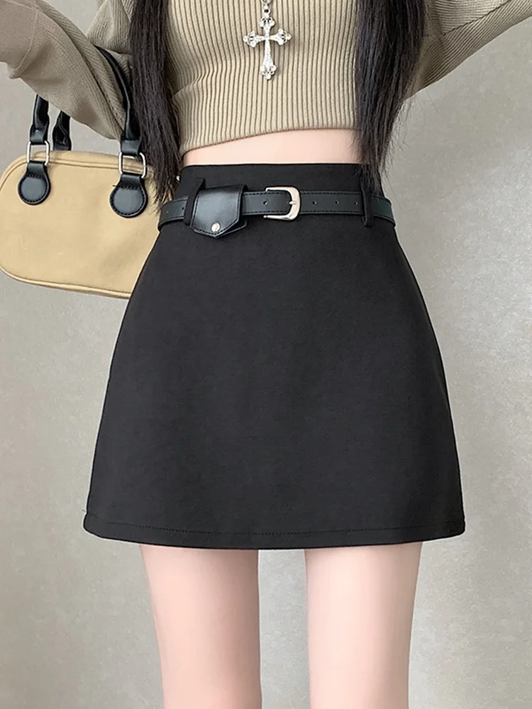 Gonna a Vita Alta Stile A con Cintura per Donna, Casual, Primavera Autunno, Novità, Gonna con Cerniera per Ragazze