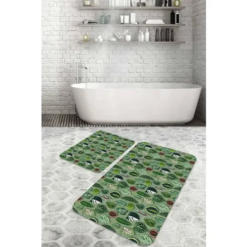 Bouquet Home 2'li Leaves Suit Bath Mats and Toilet Seat Pad