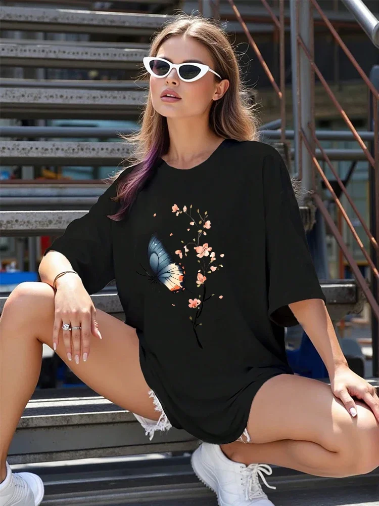 Summer Womens T-shirt Cotton Printing Casual O-Neck Short Sleeve Outdoor Sports Jogging Woman Clothing Fashion Streetwear Tees