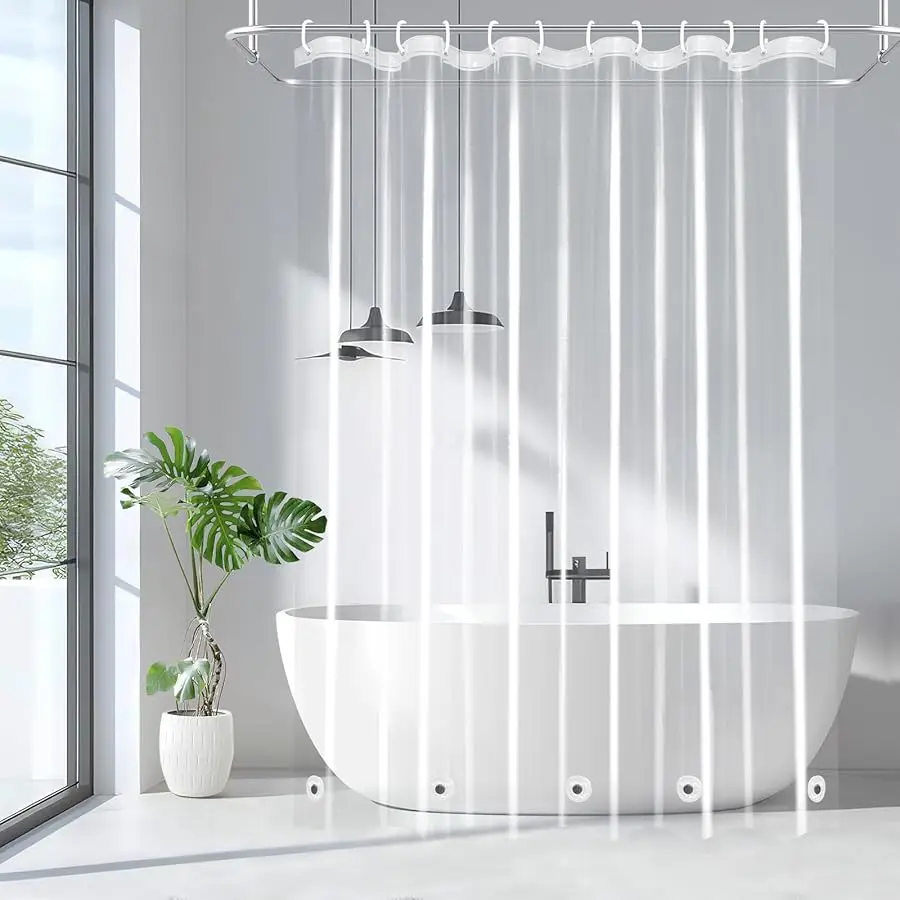 

9G Clear Shower Curtain Liner 72 x 78 inches Long with 5 Magnet Weights, Hea y Duty Weighted Premium PE A Plastic Shower Curtain