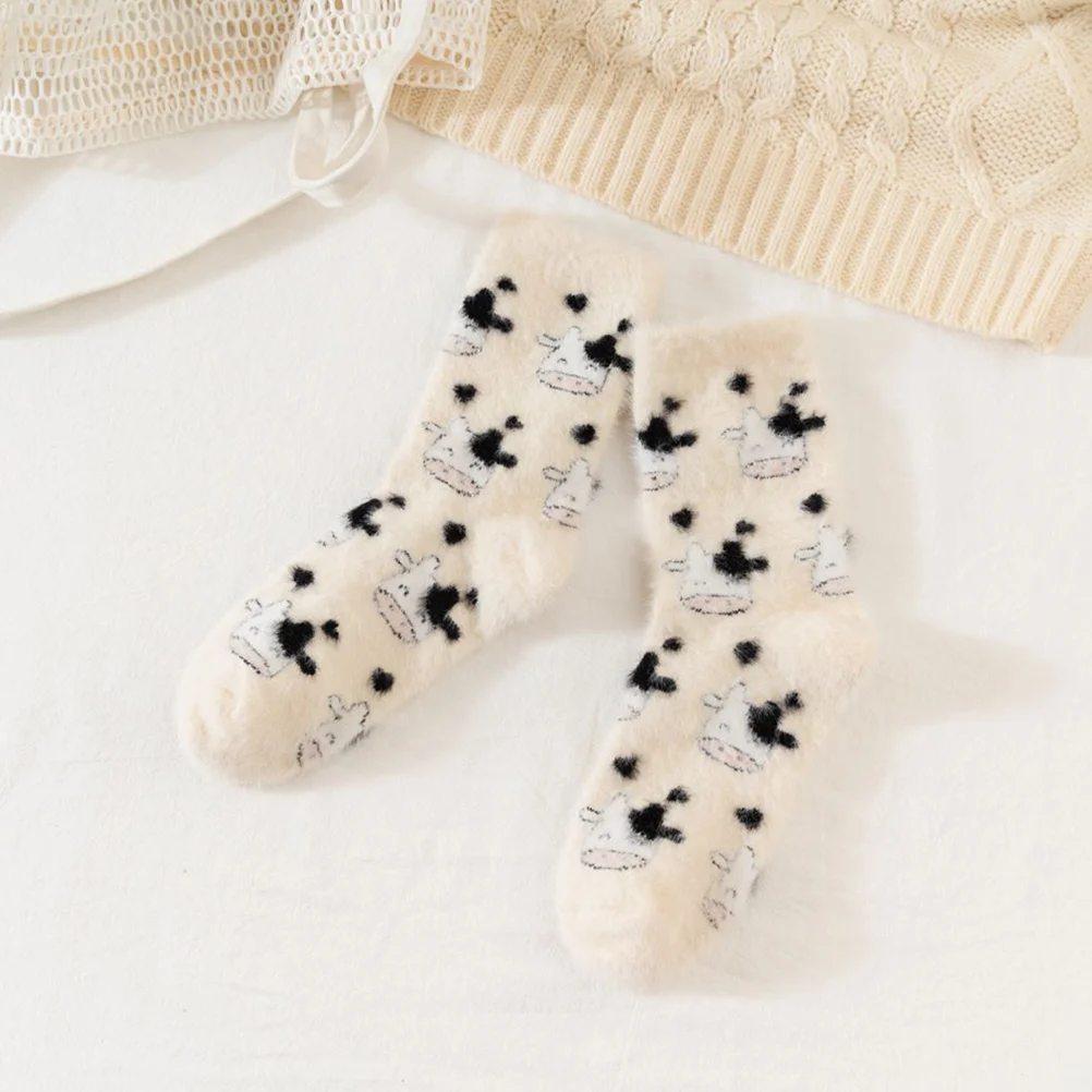 Chaussettes d'hiver en coton avec imprimé vache pour femme, chemise fantaisie, vache de dessin animé, 2 paires