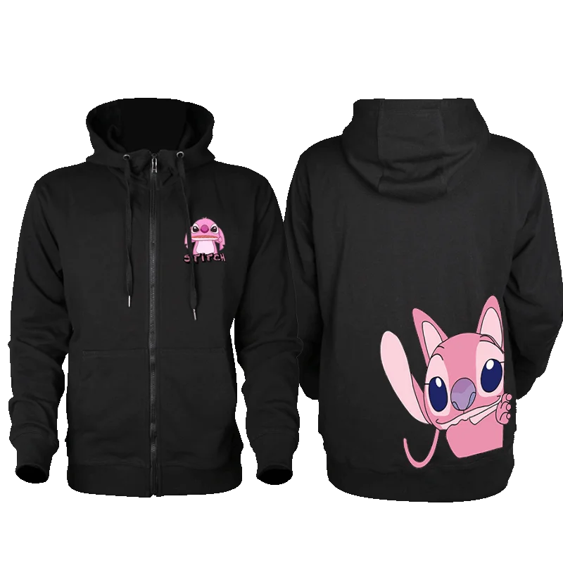 Cartoon style Disney fashion hooded sweatshirt jacket, Stitch hooded cardigan jacket, couple\'s zipper hooded sweatshirt