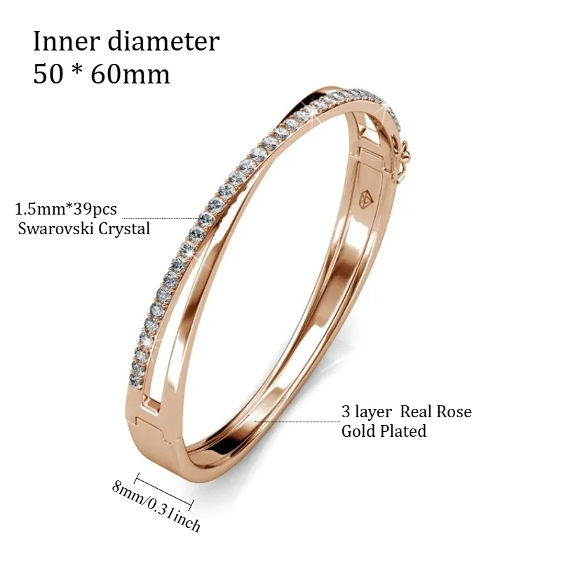 Daisini Trendy Crossed Bangles Crystals From Swarovski Women Girls Brass  Layered Cuff Hand Bracelets Jewellery Accessories