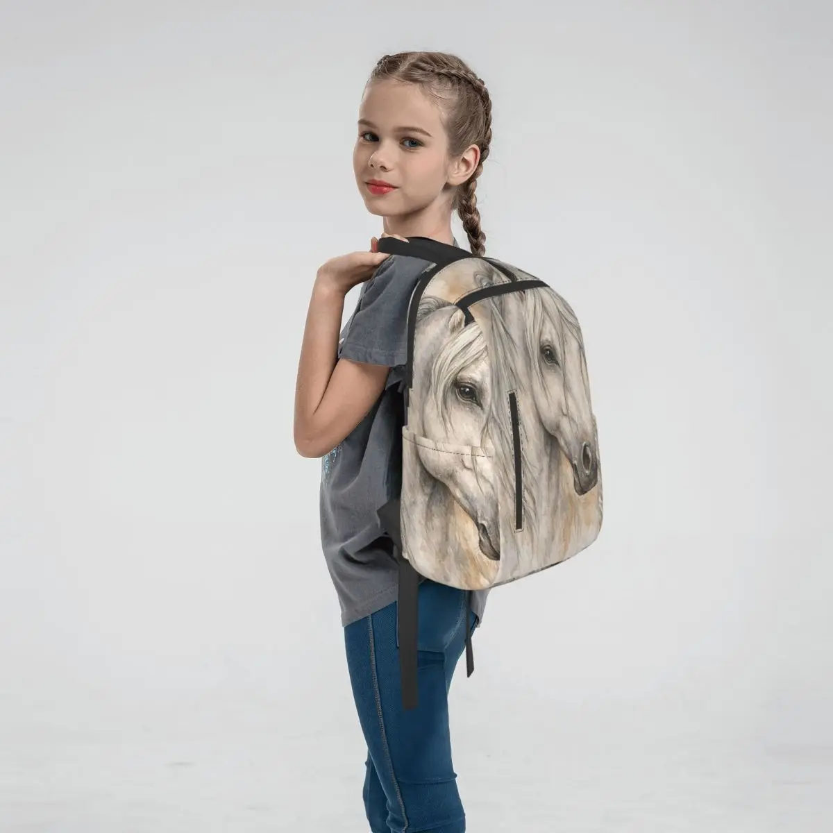 Animal White Horse Painting Art Backpack Daypack Children BookBag School Bag Shoulder Bags for Men Women