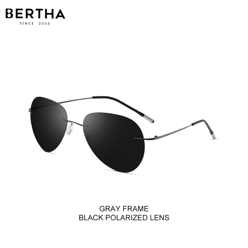 

BERTHA Sun Glasses Rimless Avation For Men Discoloration Driving Fishing Polarized Black Sunglasses Light Weight Shades AJ21017