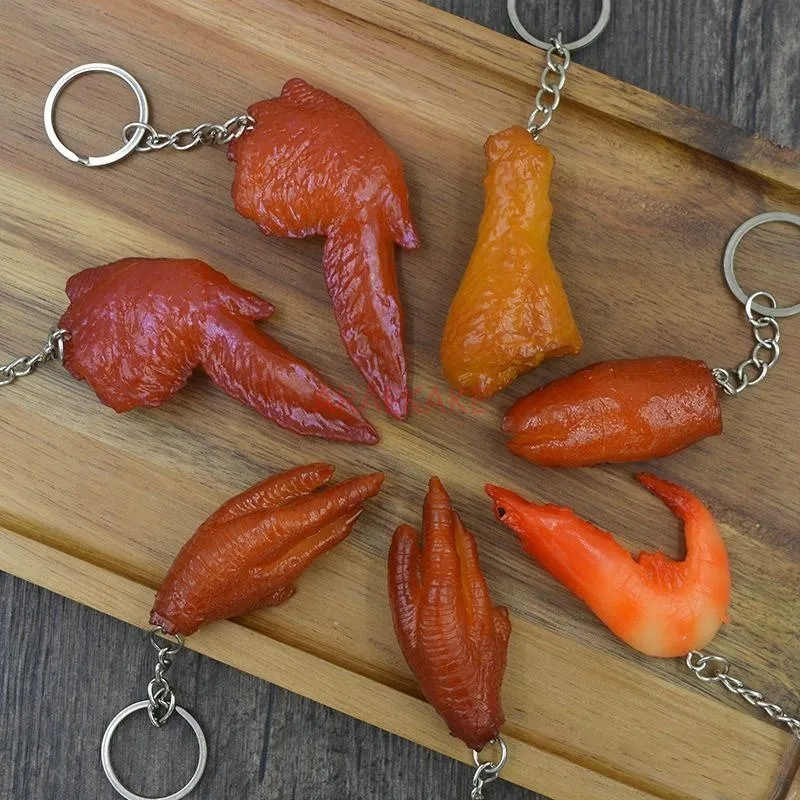 1pcs Creative simulation food key chain model gift soft glue fake Braised pork belly pork chop roast chicken pendant