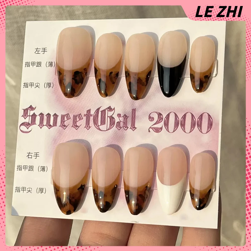 Classic French Short Almond Y2K Spice Girl Pure Handmade Press on Nail Five-pointed Star Design Anniversary Gift Full Cover Nail