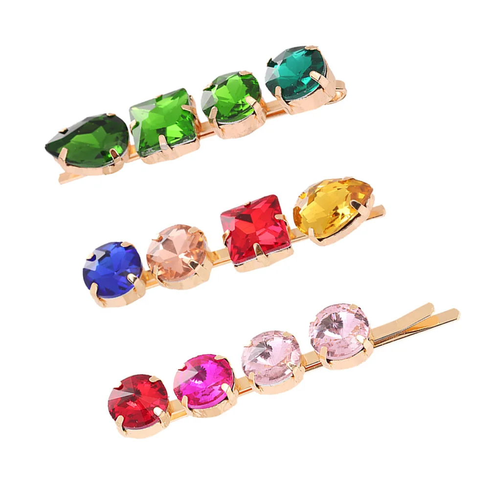 

3 Pcs Rhinestone Hair Clips Colored Diamond Bang Clip Decorative Pins for Wedding Party Daily Use Alloy Barrettes