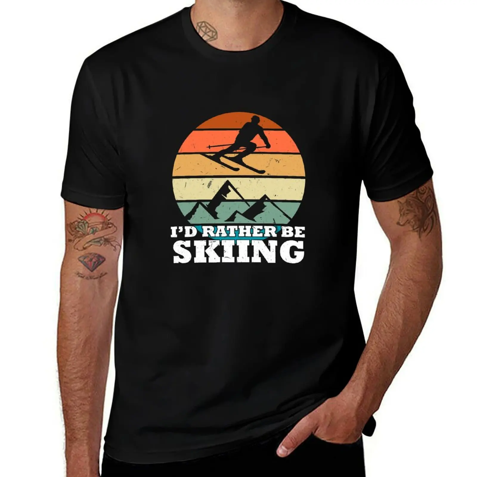 Retro Vintage Rather Be Skiing Skier Ski Skiotour Apres Ski T-Shirt Street Art Print Tee Shirt T-Shirt