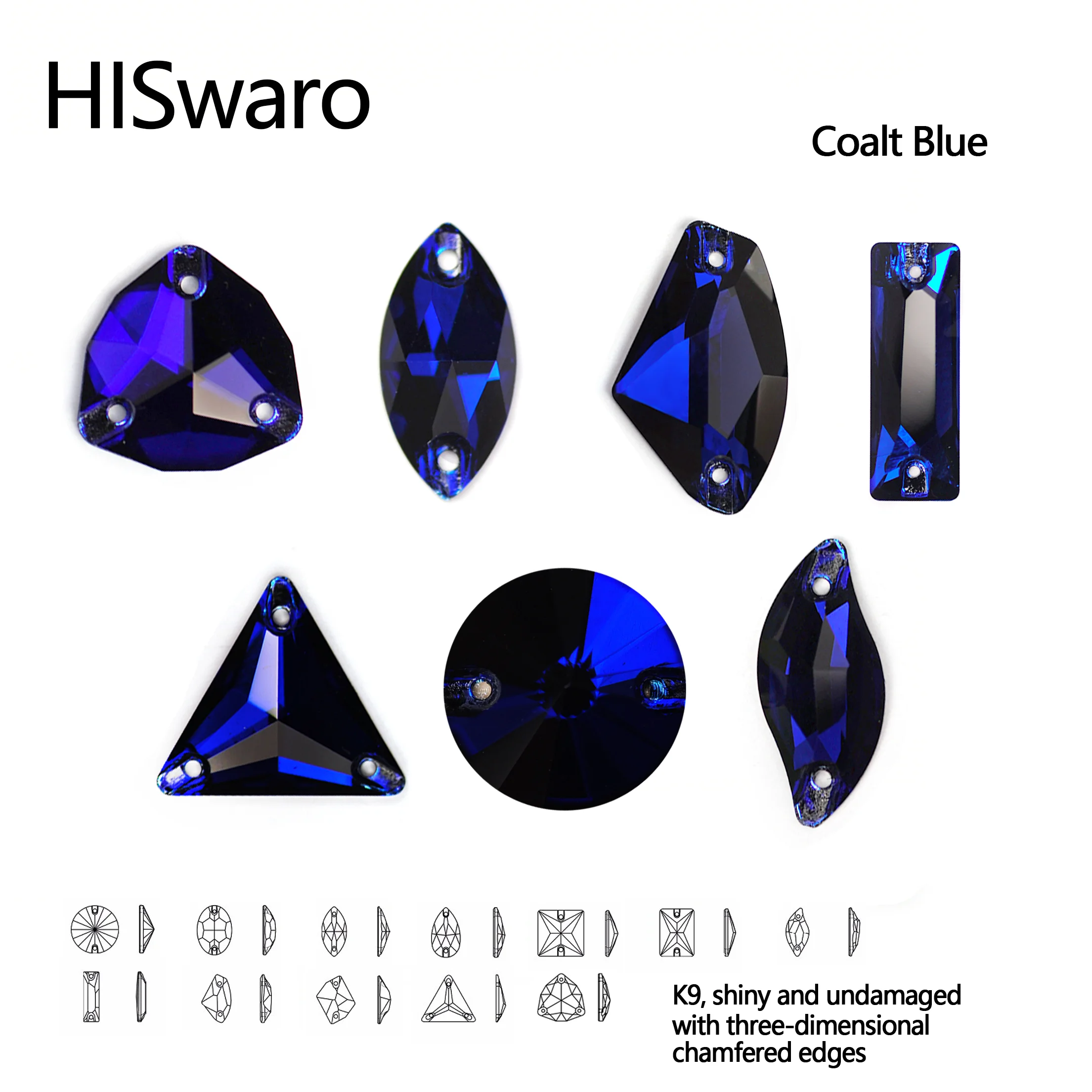 

HISwaro Cobalt Sew-on Stone Crystal Rhinestones Glass Sewing Stones for Clothing Wedding Dress Rhinestone Sparkling Strass