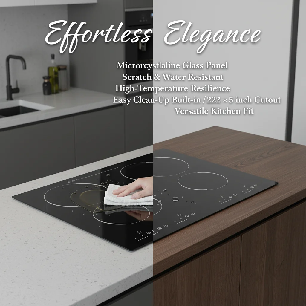 Placa de Cocina Eléctrica de Cerámica de 3000W y 4 Quemadores, 110V, 9 Niveles de Calentamiento, Control Táctil con Sensor, Estufa Radiante Integrada para Encimera con Bloqueo de Seguridad para Niños y Temporizador para Cocina (Sin Enchufe), Negra 6