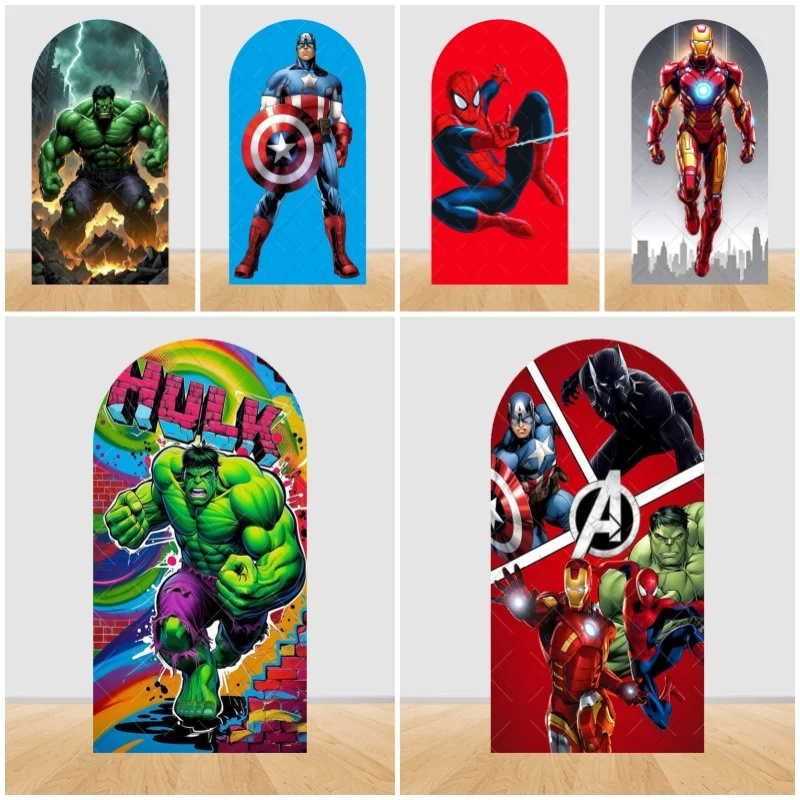 Fondo Decorativo de Marvel Avengers Iron Man Hulk, Cubierta para Arco, Spider-Man, Decoración Personalizada con Nombre para Fiestas de Cumpleaños Infantiles, Decoración de Pared, Artículos para Baby Shower