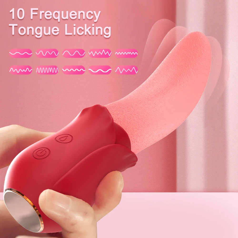 Powerful Tongue Licking Rose-Vibrator Female 10 Modes G spot Clitoris Stimulator Nipple Massager Mini Clit Sex Toys for Women