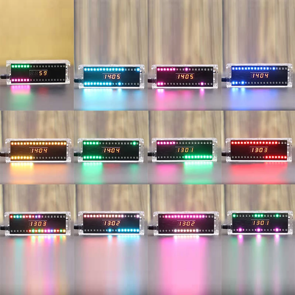 DIY LED Digital Clock Electronic Kit Sound-Control Spectrum Rhythm Light 0.28 Inch Nixie Tube Display DIY Soldering Project 5V