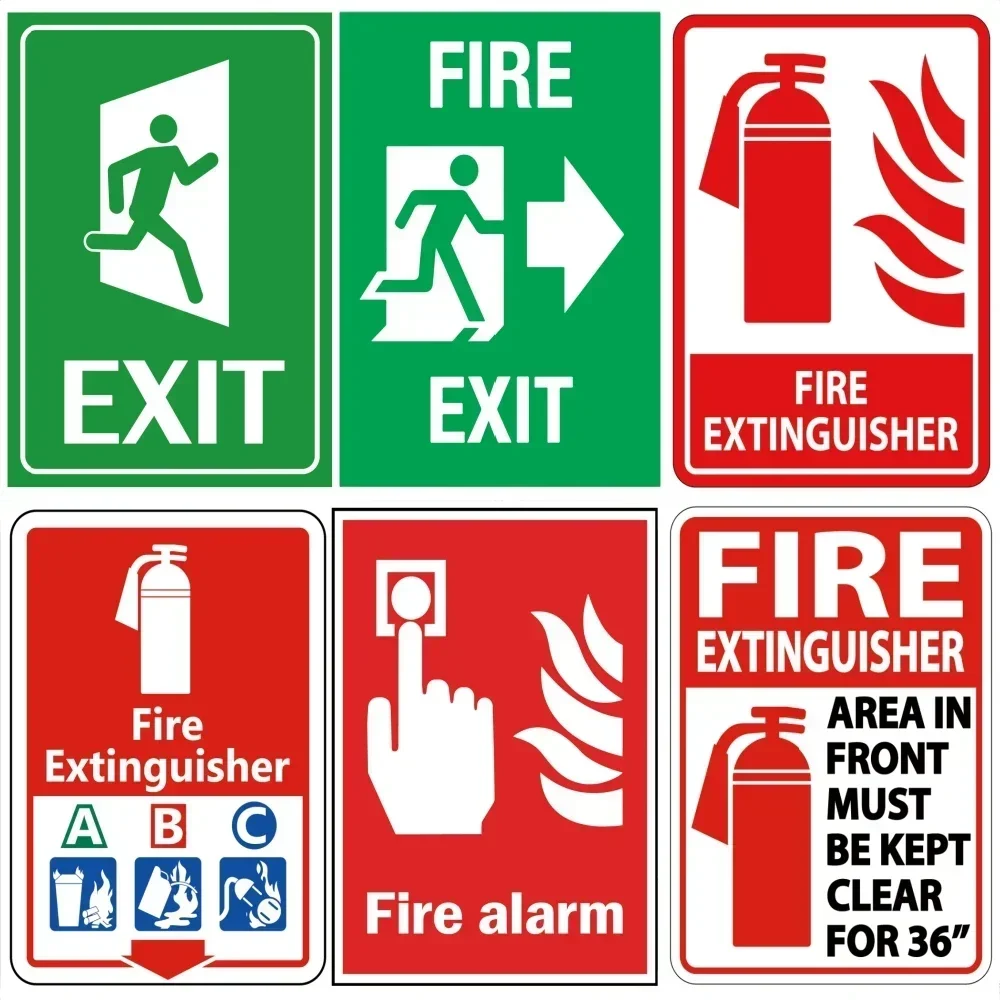 Fire Safety Warning and Fire Safety Exit Metal Aluminum Sign Plaque For Public Place Company Home Club Bar Hotel Cafe Wall De