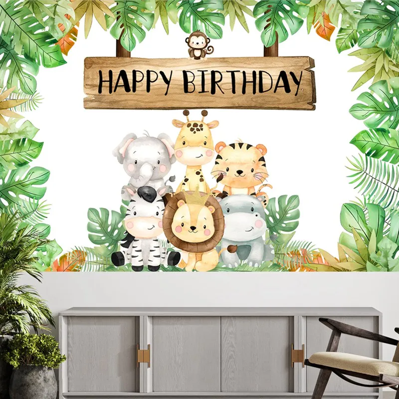 Jungle Animals Backdrop Wild One Safari Jungle Party Decoation Birthday Decorations Baby Shower Boy Gril 1st Birthday Background