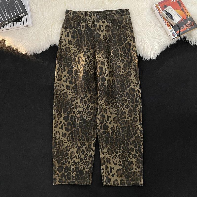 Leoparden muster y2k Jeans Frauen Hip Hop Vintage lose Baggy Designer Jeans übergroße Jeans hose mit weitem Bein Streetwear