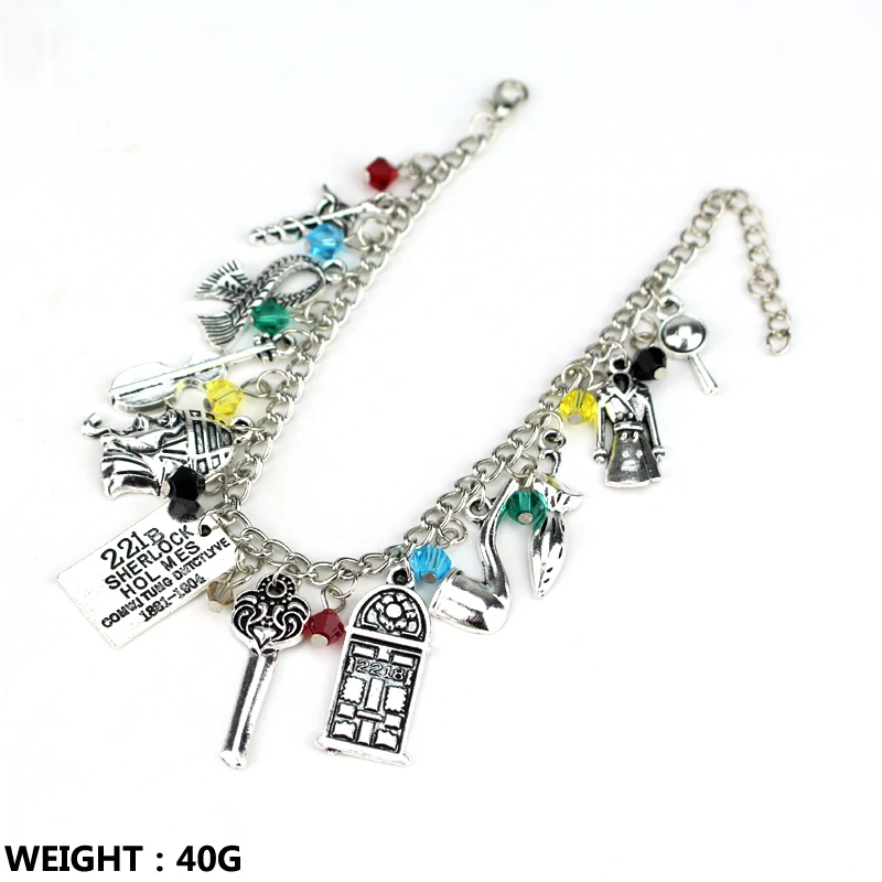 TV Show Sherlock Bracelet 221B Key Tobacco Pipe Wind Coat Scarf R.A.M.C Charms Bangle for Fans Jewelry Gift