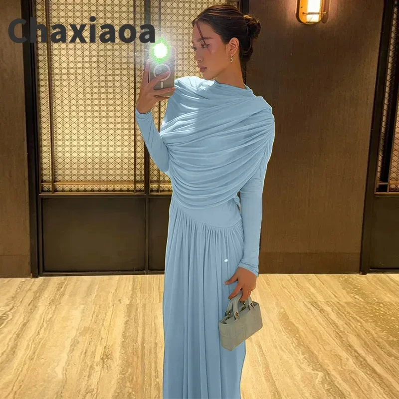 Chaxiaoa موضة شبكة المرقعة شال فستان بكم طويل المرأة أنيقة تمتد نادي الحفلات فستان سهرة الخريف الشتاء Vestidos