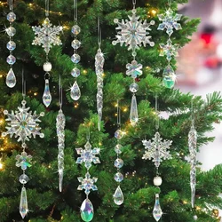 18pcs Crystal Christmas Ornaments Acrylic Snowflake Icicle Ornaments With Drop Pendants For Christmas New Year Party Decorations