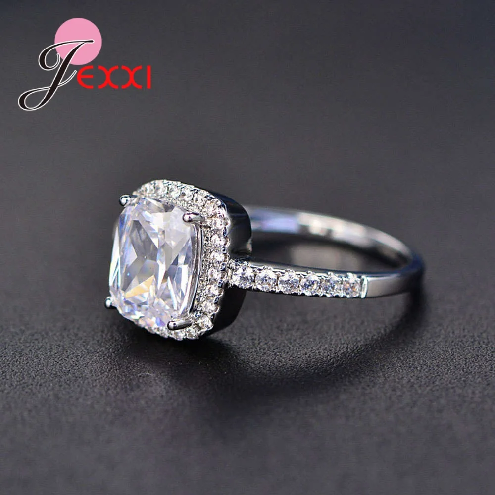 New Hot Sale white Square Large Zircon Ring Classic Temperament 925 Sterling Silver Silver female Ring NEW ARRIVE