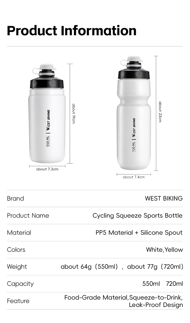 WEST BIKING 550/720ml Quetschbare Fahrrad-Trinkflasche Auslaufsicher BPA-frei Sportflasche für MTB Rennrad Outdoor Pendeln Radfahren – Detail 4