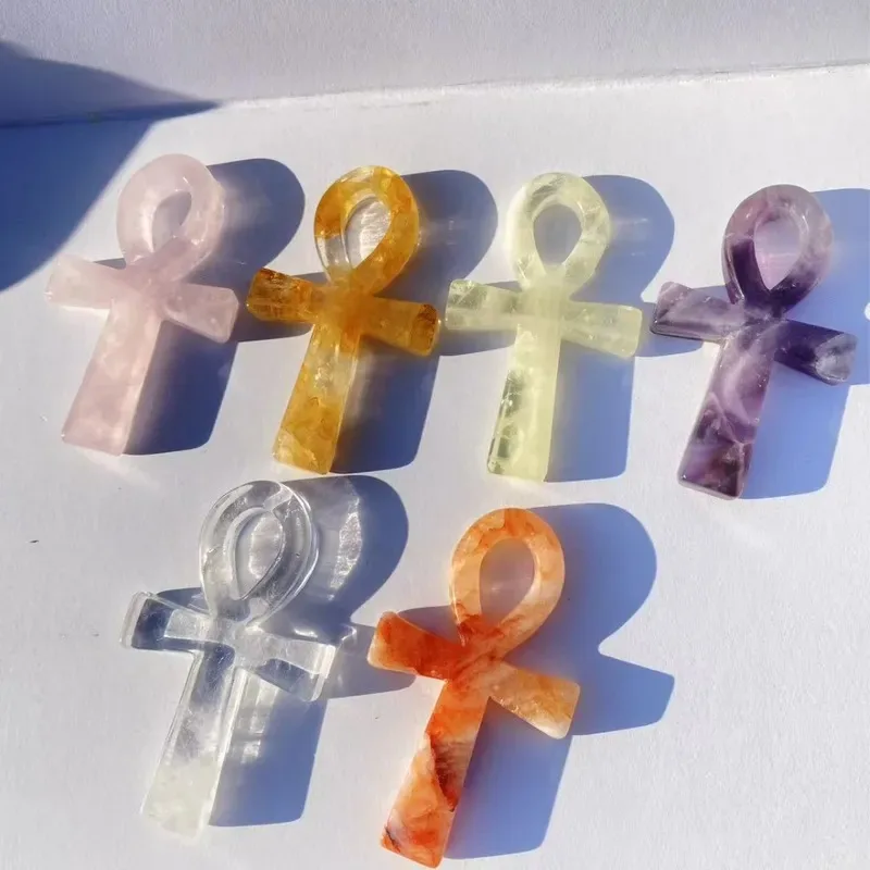 Cross-border Natural Crystal Anka Ornament White Crystal Citrine Cross Egyptian Life Symbol Pink Crystal