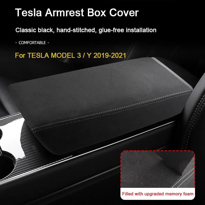 

For Tesla Model 3 Model Y 2019 2020 2021 2022 2023,Car Suede Center Console Armrest Box Panel Lid Cover Winodw Lift Accessory