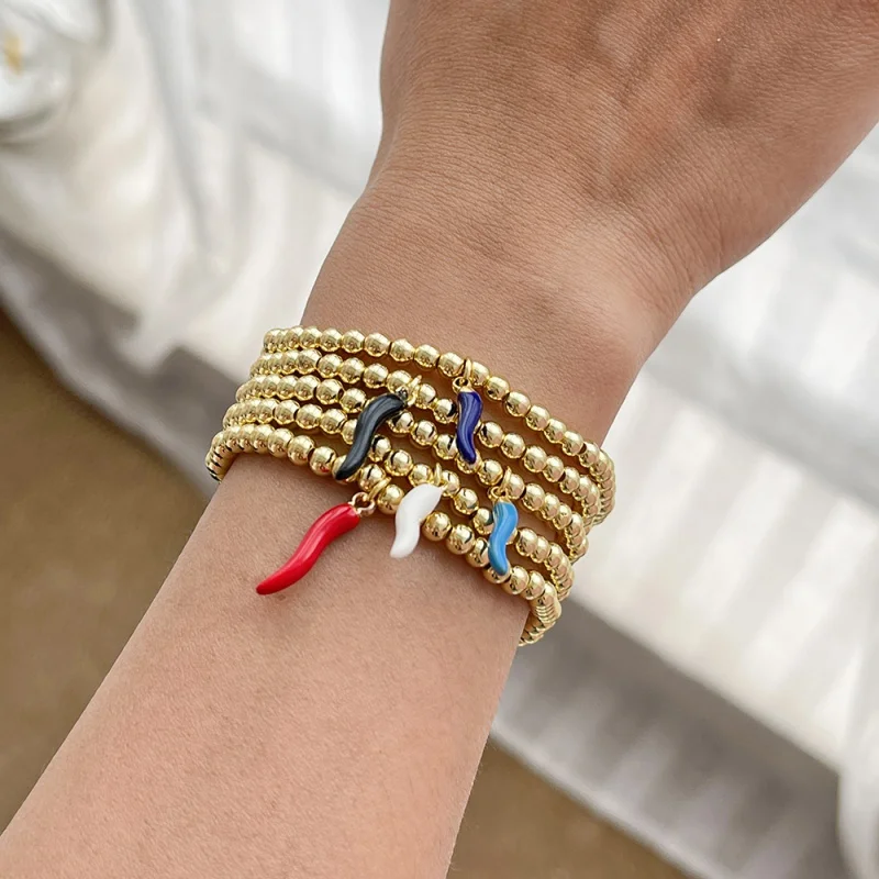 Copper and Enamel Small Chili Pepper Beaded Bracelet
