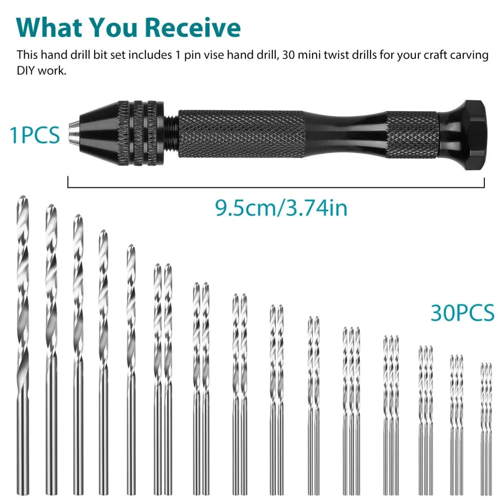 31 sztuk wiertarka ręczna zestaw bitów wiertarka ręczna imadła z 30 szt. Mini wierteł do biżuterii pcv z tworzywa sztucznego z żywicy drzewnej