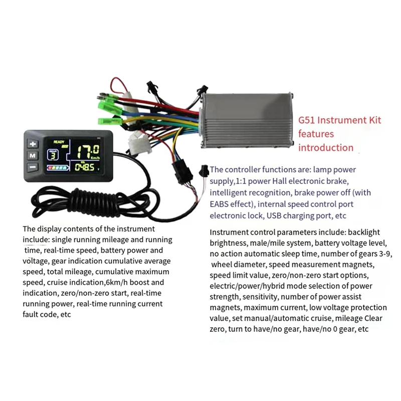 24/36/48V G51 Instrument Controller Set LCD Display High Temperature Resistant Scooter Electric Bike Parts