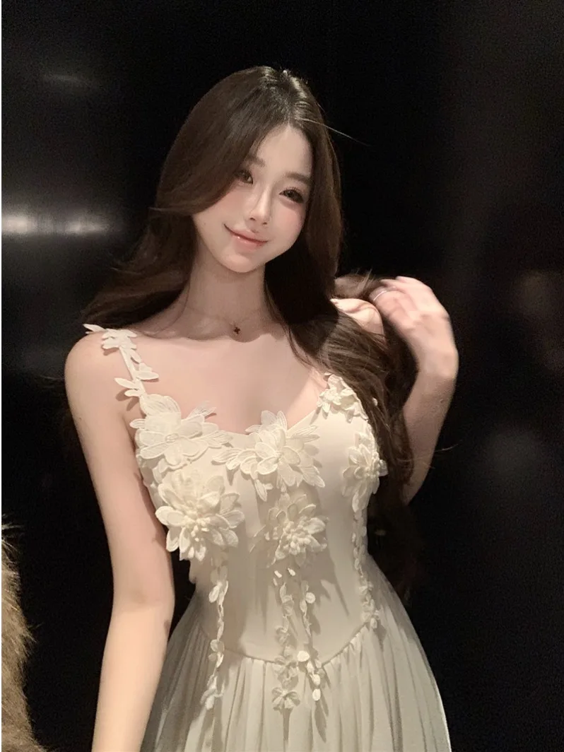 

Женское платье А-силуэта миди с кружевной отделкой, уникальный дизайн, нежный ветер, 3D-принт с цветами, красивое и модное...