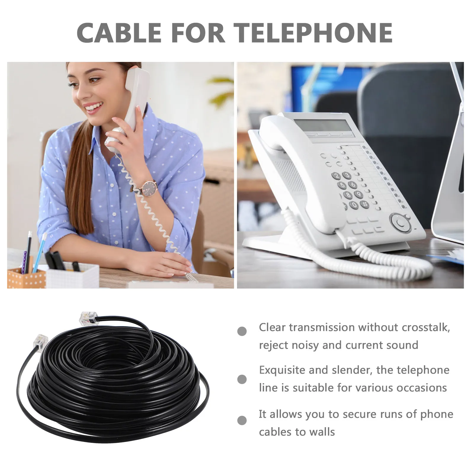 4-Core Telephone Extension Cord Rj11 Plug for Desk Phone Office Landline System Stable Long-Lasting Communication Cable