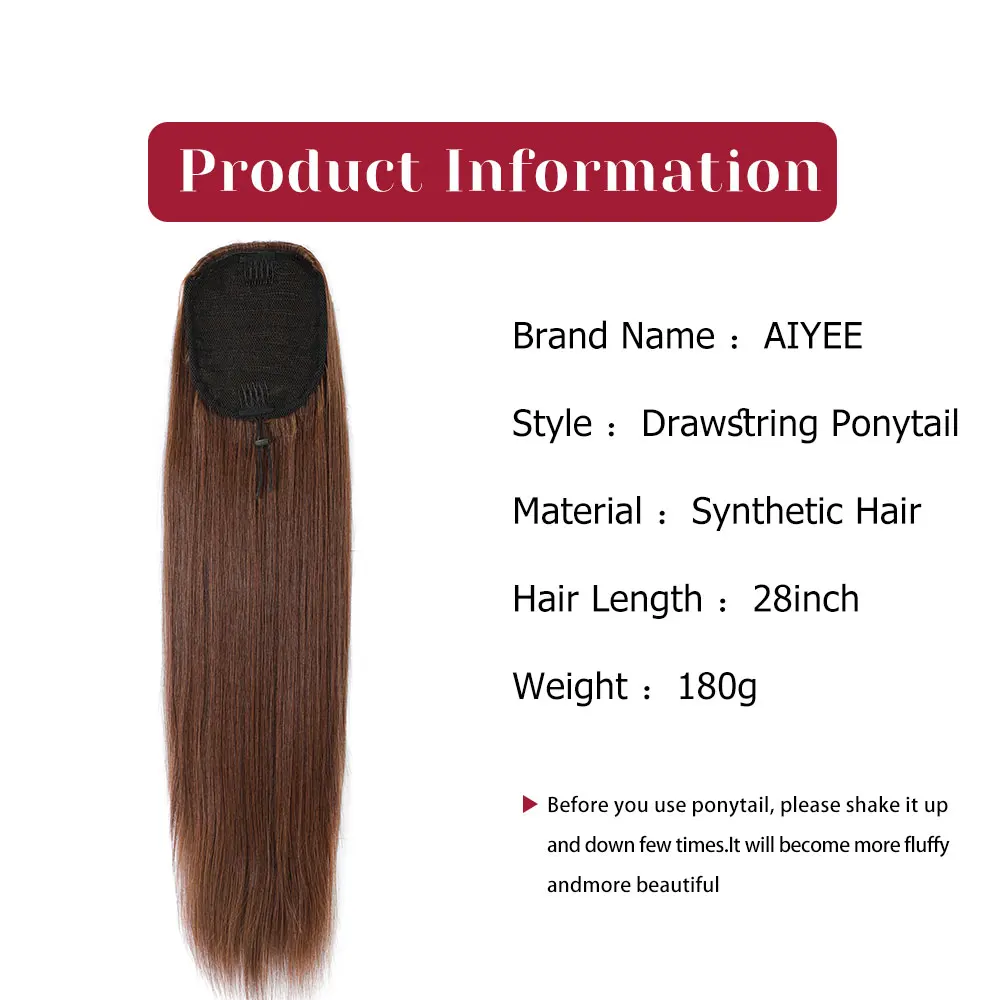 28 Inches Straight Drawstring Ponytail 180g Synthetic Blonde Silver Ash Grey Highlight Ponytail Heat Resistant Fiber Hairpiece