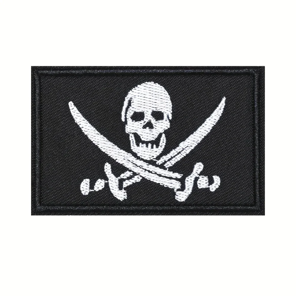 1PC White Skull Pirate Flag Embroidery Velcros Patch –  Hook & Loop Morale Applique for Vests, Hat, Jackets, Molle Backpacks