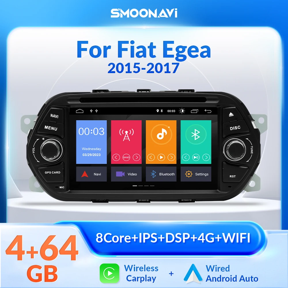 AI Voice 4GB 64GB Wireless Carplay Android 12 Car DVD Player For Fiat Tipo Aegea Egea 2015 2016 2017 Auto Radio GPS RDS 4G Wifi