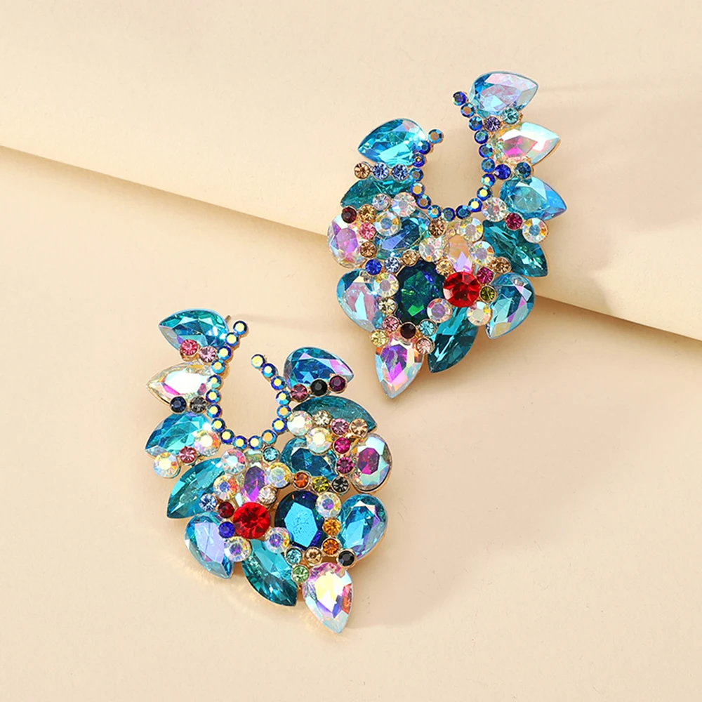 Elegant Cute Charm Shiny Colorful Glass Decor Wedding Party Jewelry Luxury Quality Ear Accessories Stud Earrings For Women Gift