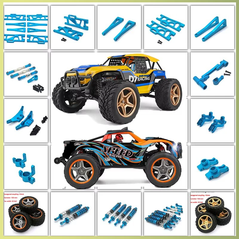 WLtoys RC Car Truck Blau Ganzmetall-Upgrade-Teile Radsitz Reifen Stoßdämpfer Arm Chassis Verstärkung für 12402-A 104009