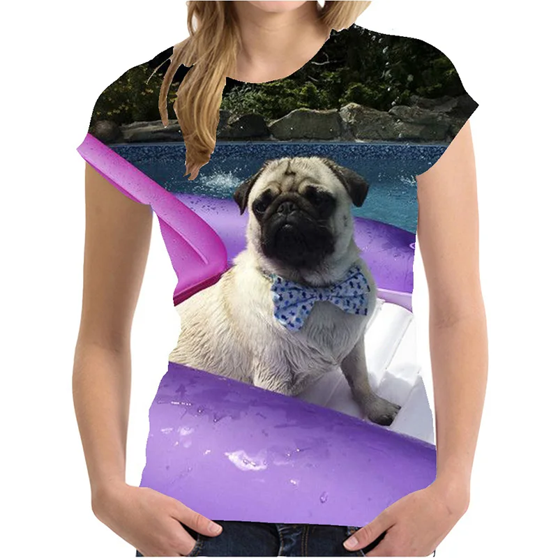 Fashion Pug Dog Animal 3D Print T-shirts Women Streetwear Casual Y2k Short Sleeve T Shirt O-neck Kids Tees Tops Clothing