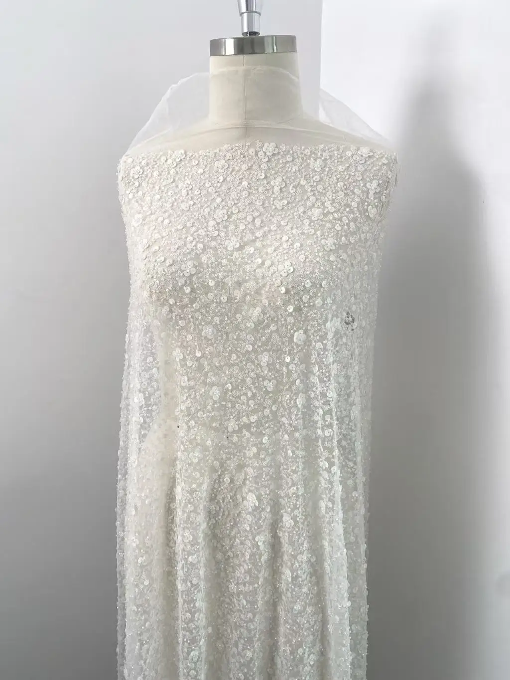 Sequin Mesh Fabric  Ivory Stretch Mesh with Sequins, Sheer Bridal Material for Veil, Gown or Bodysuit, Soft and Sparkly