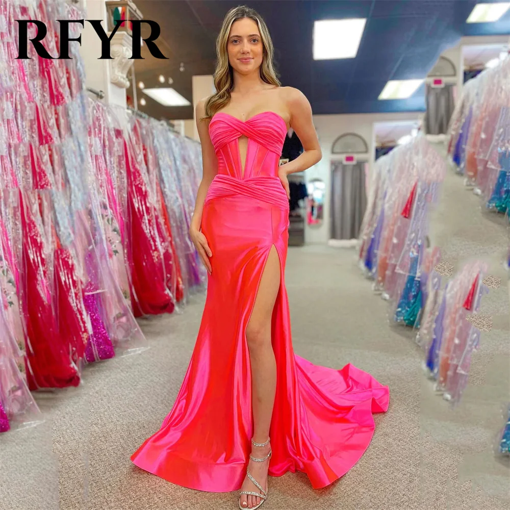 RFYR Green Mermaid Stain Prom Dress Sweetheart Cut Out Evening Dresses Sleeveless Sexy Party Dress with Side Split Customized