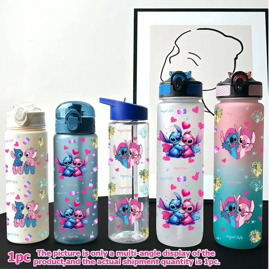 

1Pc Disney Stitch Angel Printed 23-32oz Multi-plastic Water Bottle Portable Sports Water Cup Birthday Gift