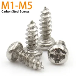 100pcs/lot M1 M1.2 M1.4 M1.7 M2 M2.5 M3 M4 M5 Nickel-Plated Carbon Steel Phillips Cross Recessed Round Head Self-Tapping Screw