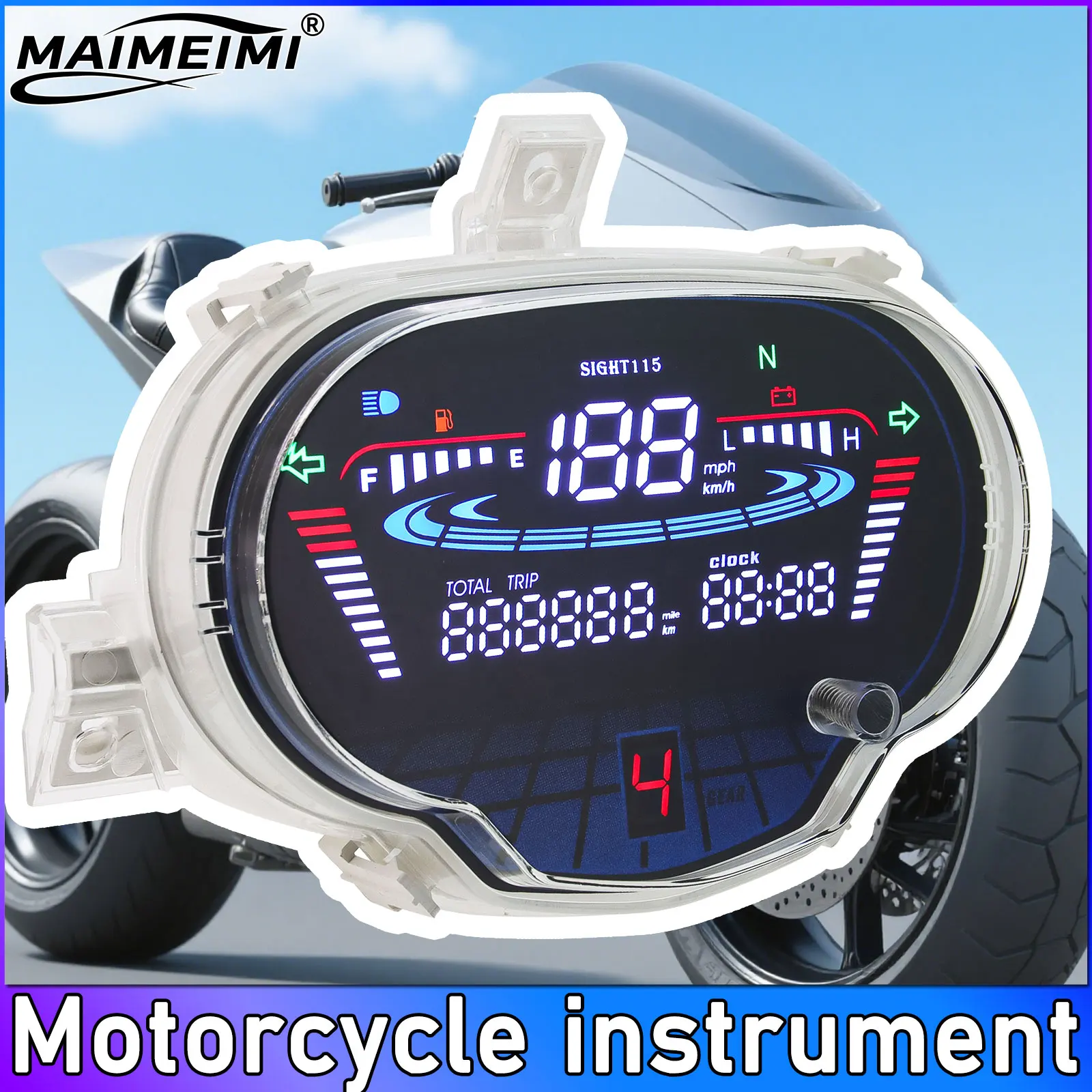 QC Motorcycle Clock Digital Speedometer Motobike Dashboard Lager Board Odometer Oil Level Meter For Yamaha Sight 115