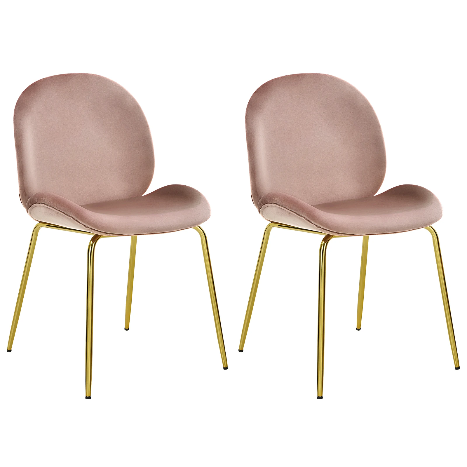 Set of 2 Velvet Accent Chairs Dining Side Chairs w/Gold Metal Legs Pink