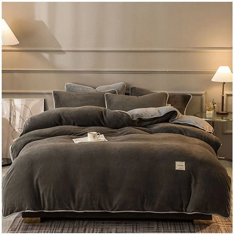 1pcs Winter Warm Duvet Cover Velvet Zipper Quilt Cover Blanket Gray Pink Queen King Bedspread Duver Case Bedding Machine Wash