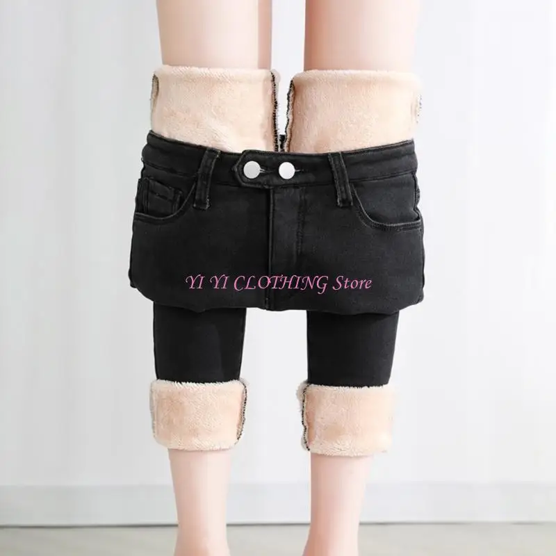 

N5KF Women's High Waist Fleece Lined Jeans Trousers For Winter Comfort And Styles