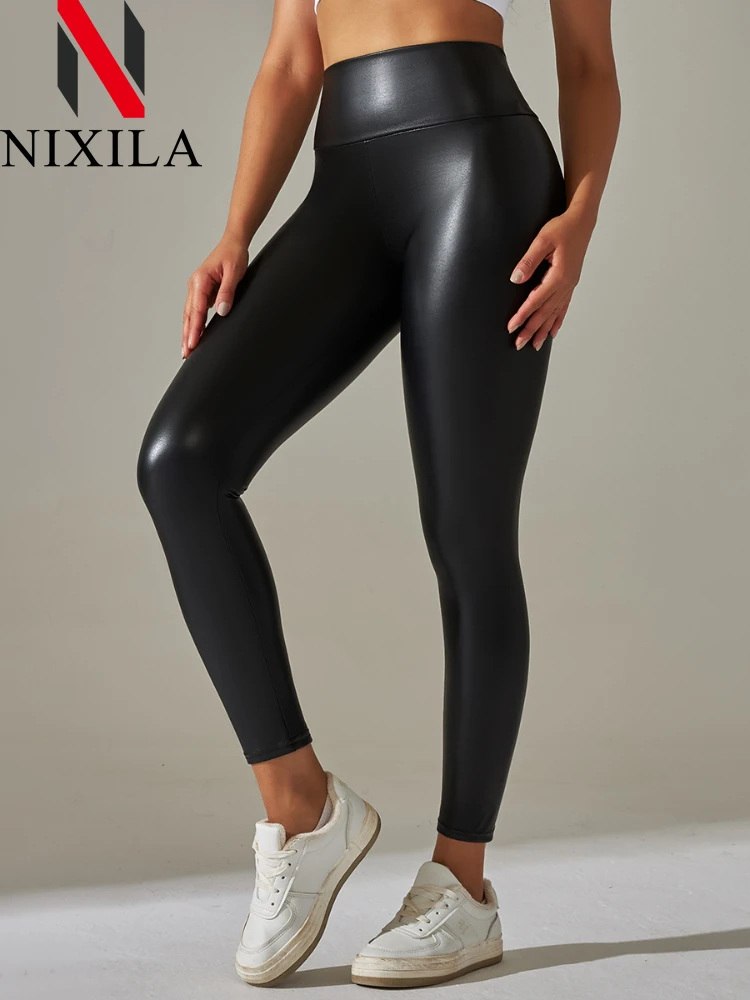 

Women's Sexy Leggins Pants for Women Colorful High Waist Black Faux Leather Tight Yoga Sporty Leggings Woman Elastic PU Leather