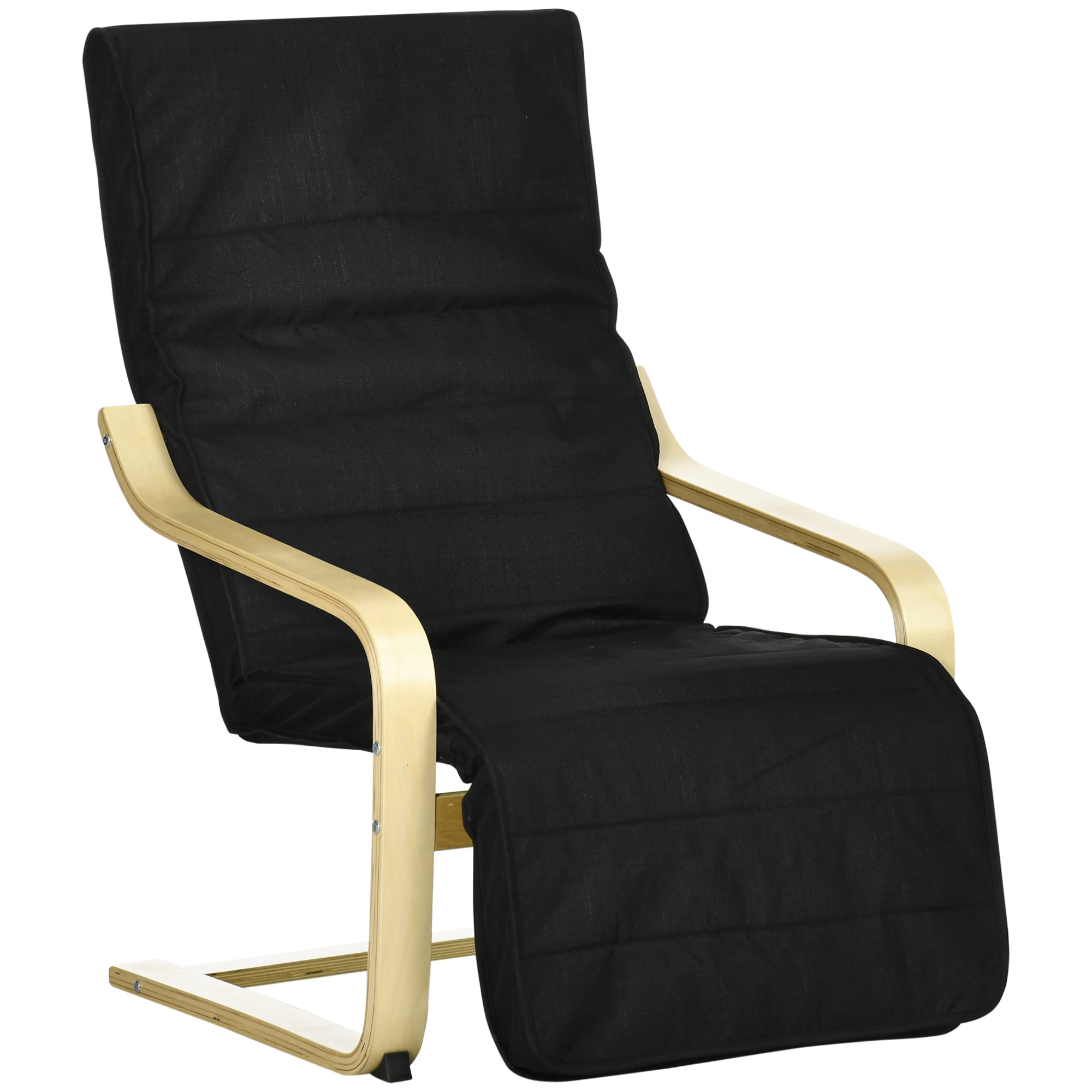HOMCOM Poltrona Relax con poggiapiedi regolabile e rimovibile, comfort e relax, 94x66,5 cm, legno massello, nero