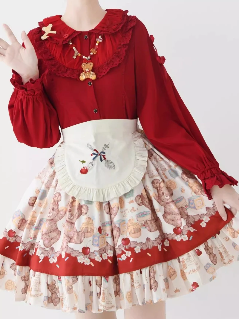 Japanese Lolita Inner Wear Blouse Spring And Autumn New Sweet Heavy Industry Doll Collar Long-sleeved Shirt Red Camisa Femininas